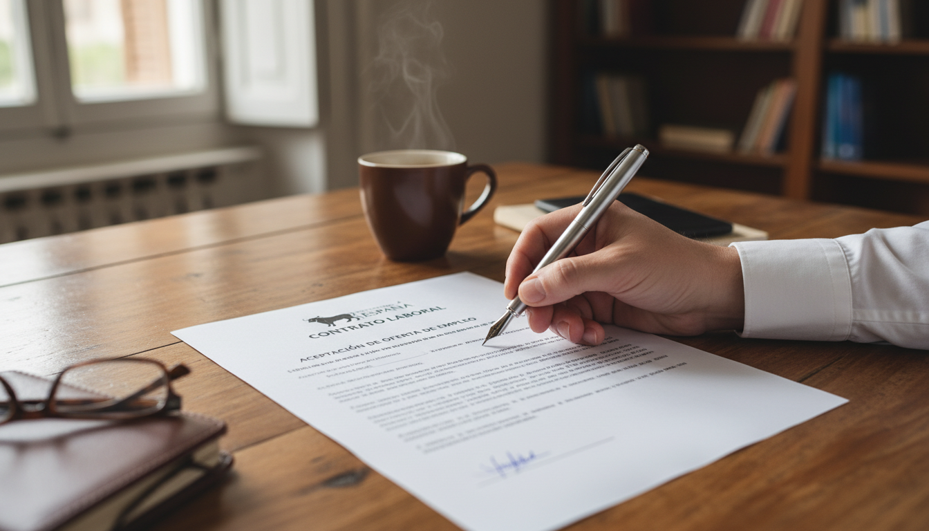 Close-up of signed employment contract