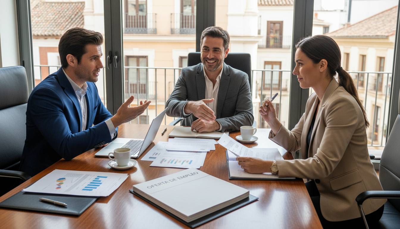 Diverse professionals discussing job offer