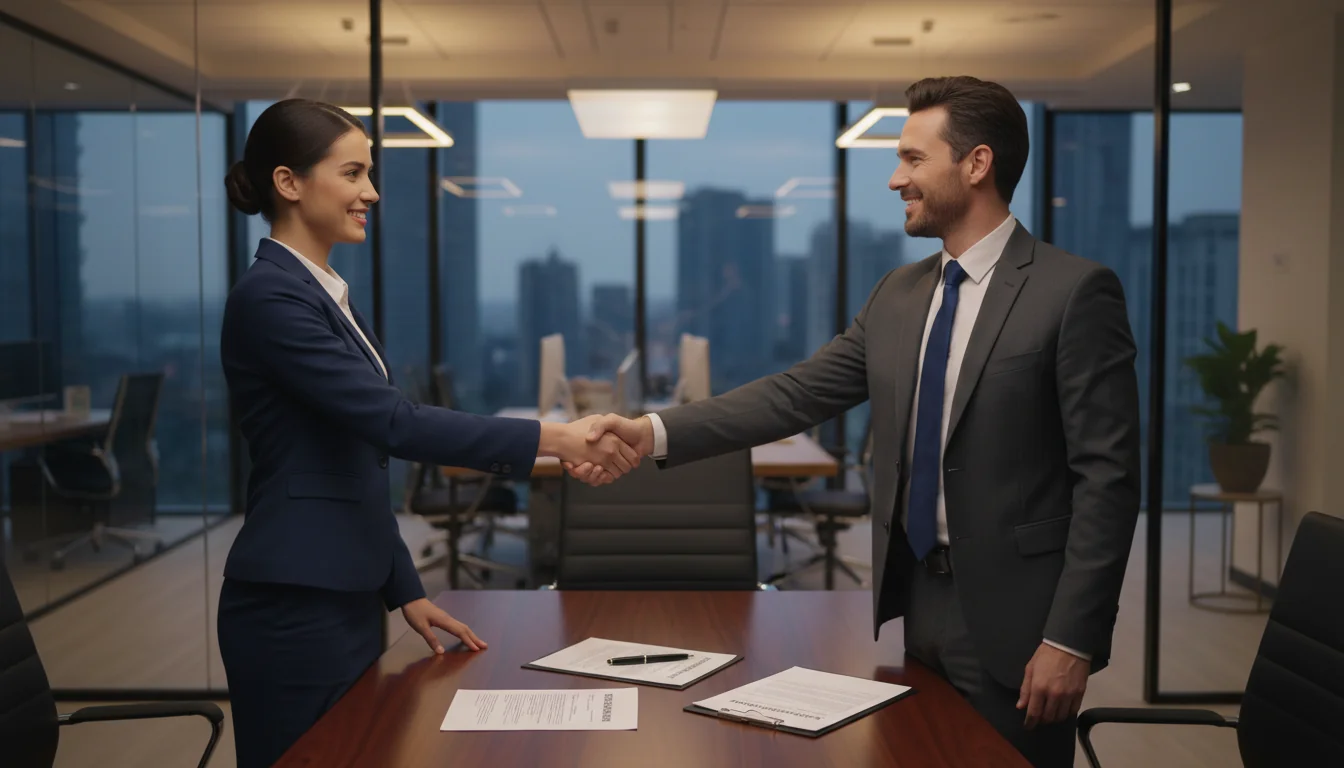 Professional shaking hands at job interview