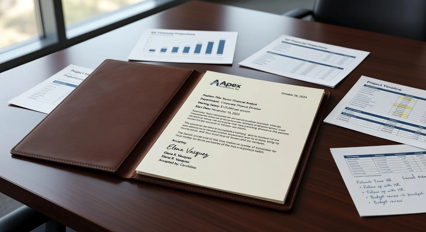 Signed employment notification document