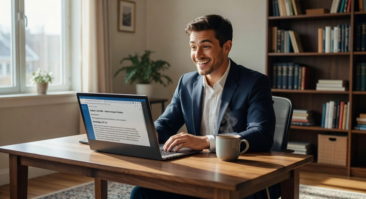 Excited adult receiving offer email