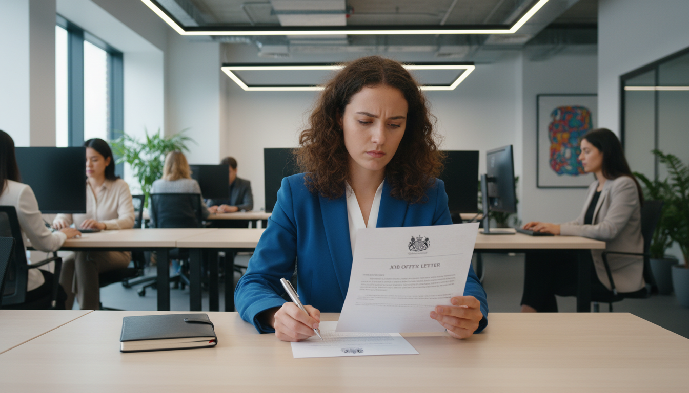 Person reading offer letter carefully