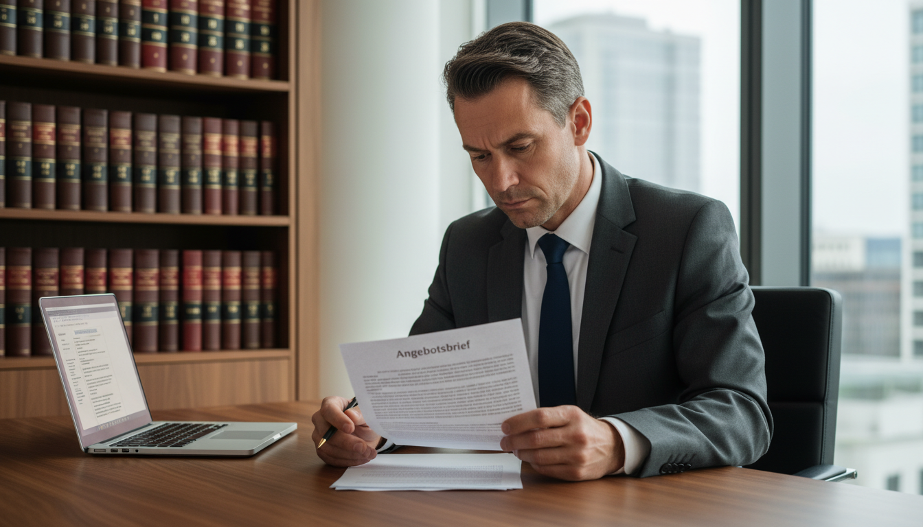 German lawyer reviewing legal document