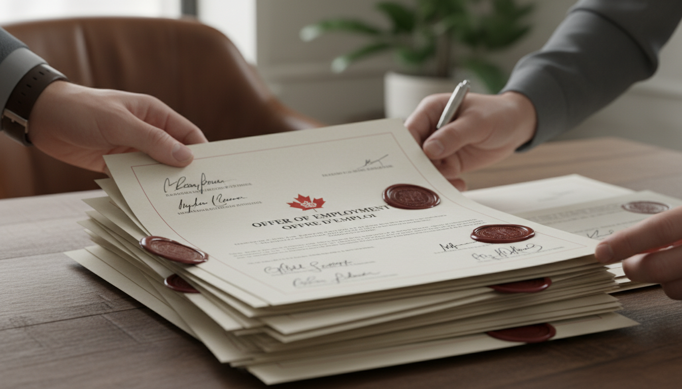 Canadian legal employment documents stack