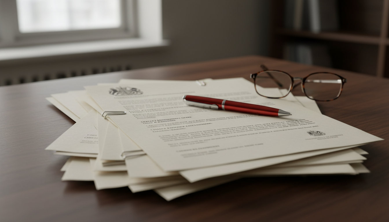 UK legal documents stack on desk