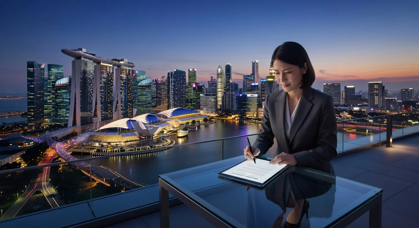 Singapore skyline with contract signing
