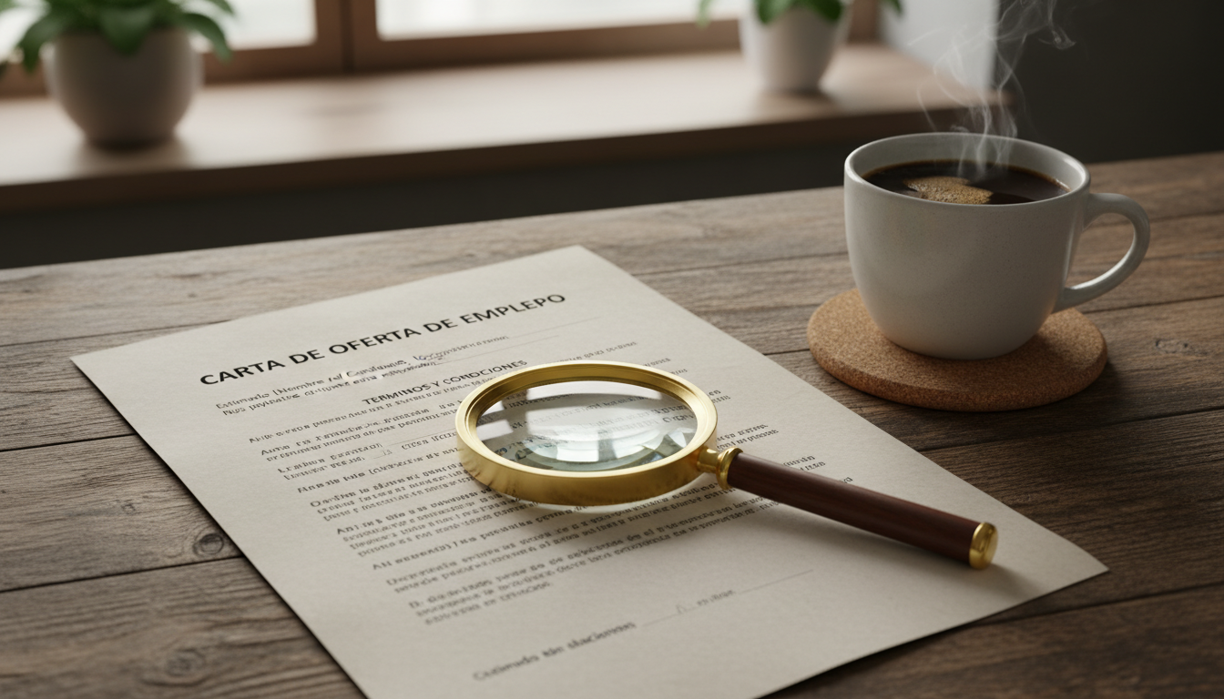 Spanish employment contract on wooden desk