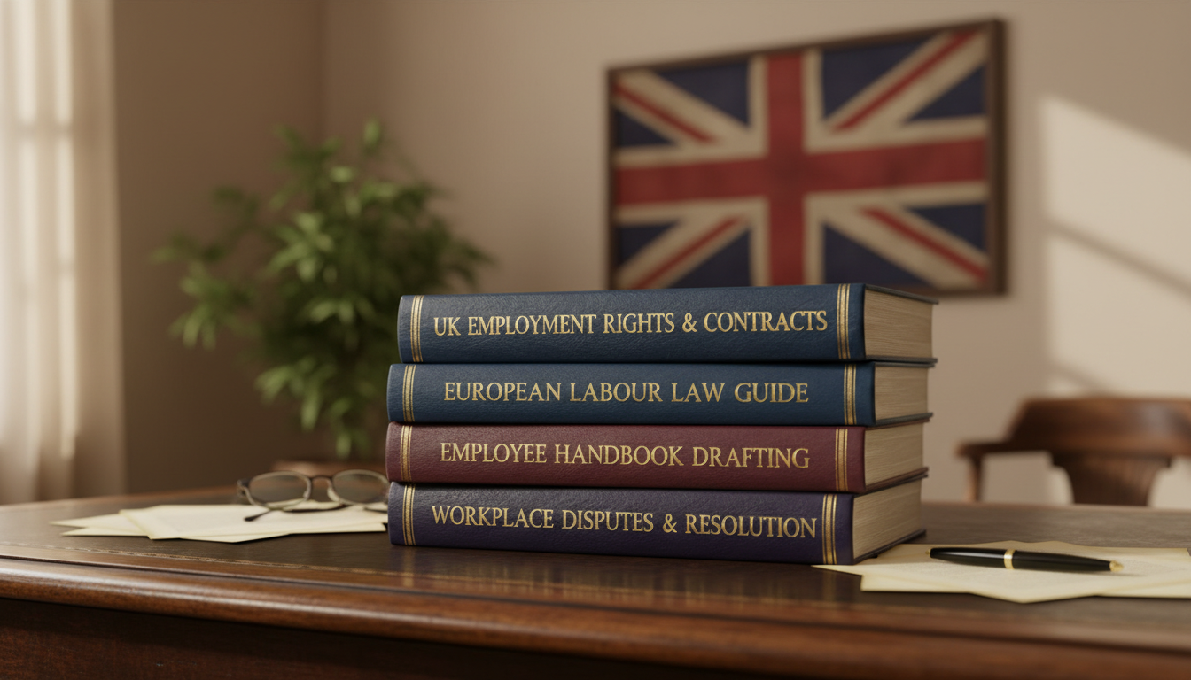 UK employment law books stack