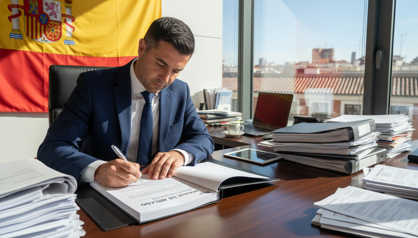Spanish employee signing legal contract