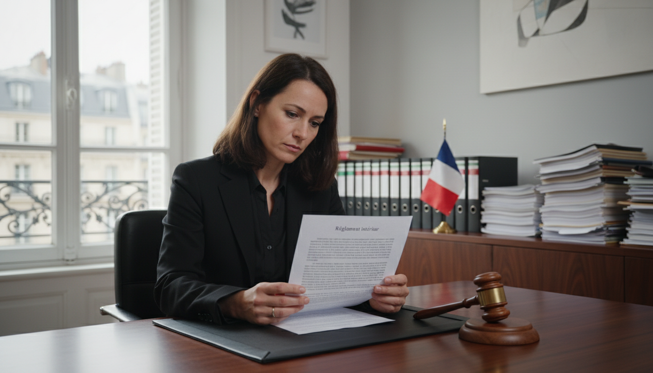 French legal document with gavel
