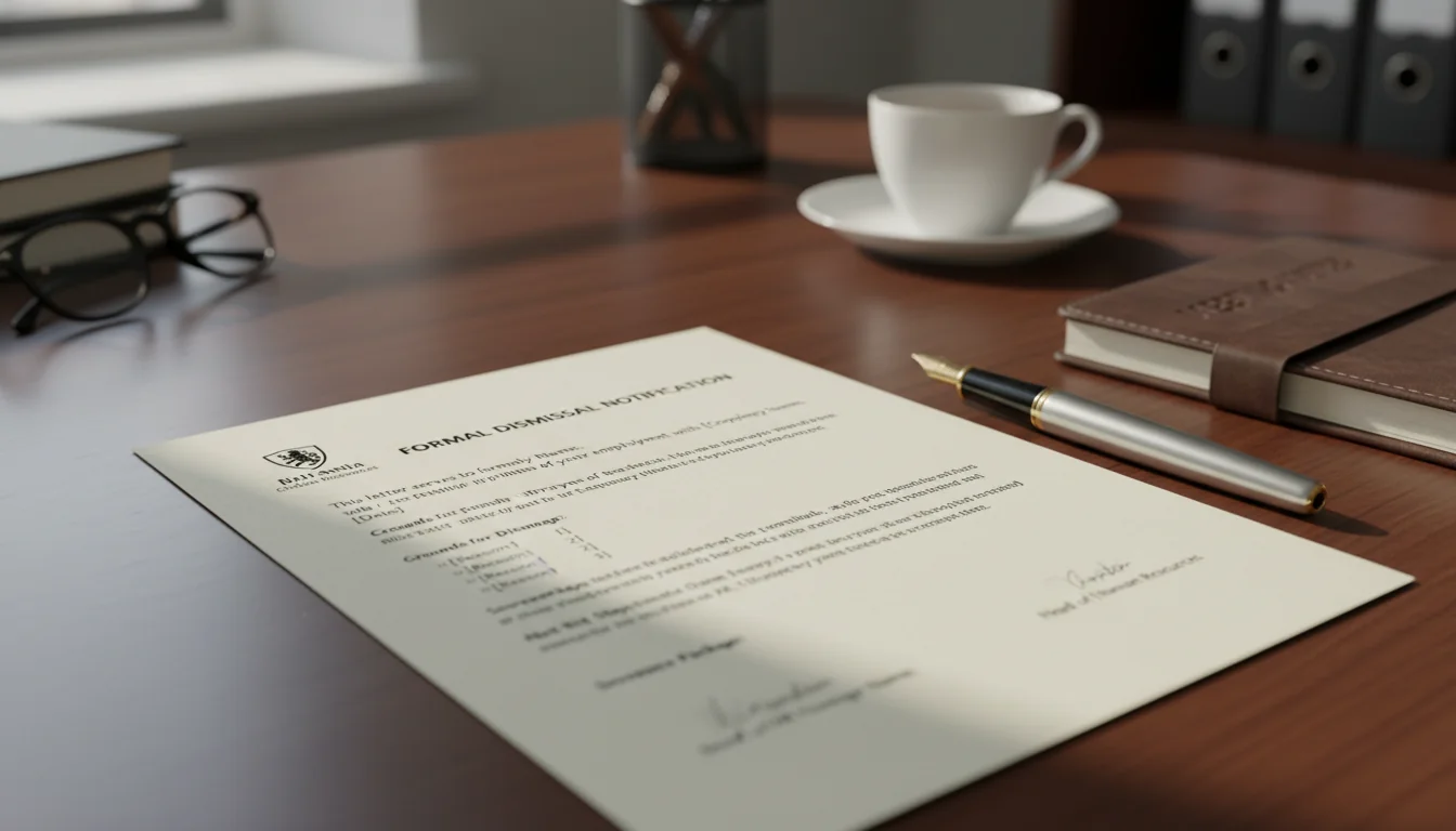 Formal dismissal letter on office desk