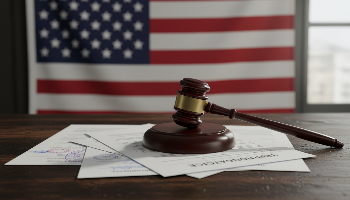 Gavel on legal documents stack