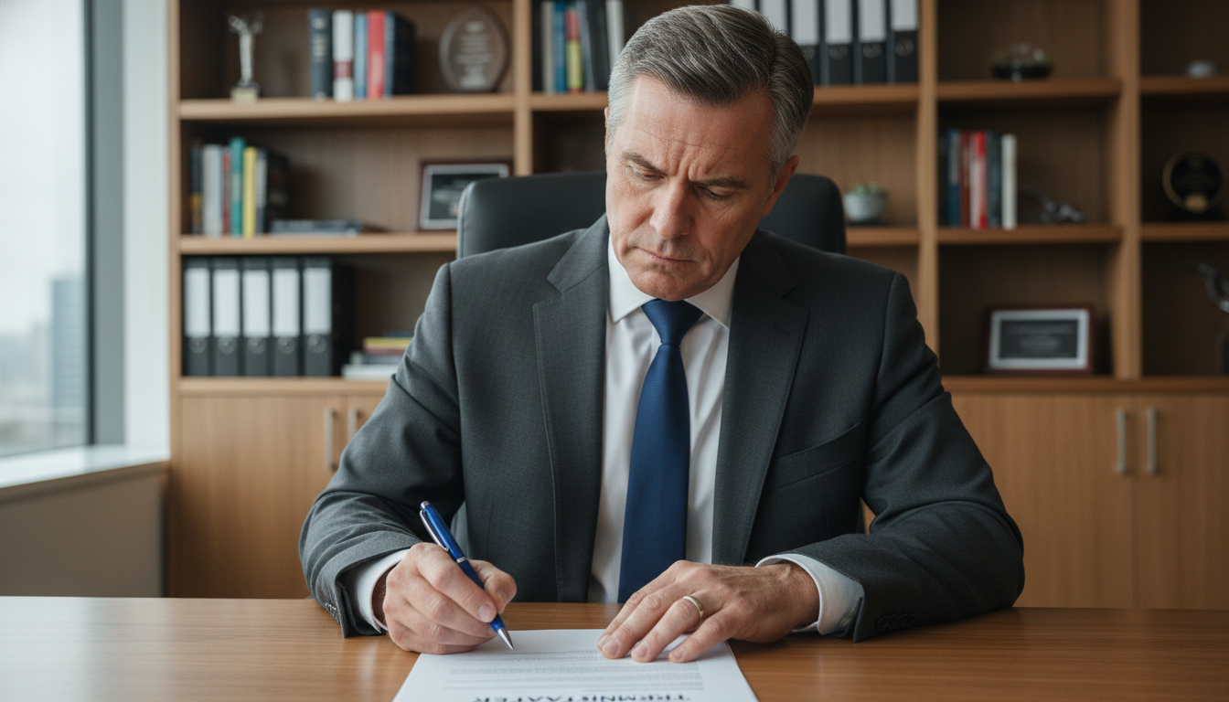 Businessman signing dismissal notice