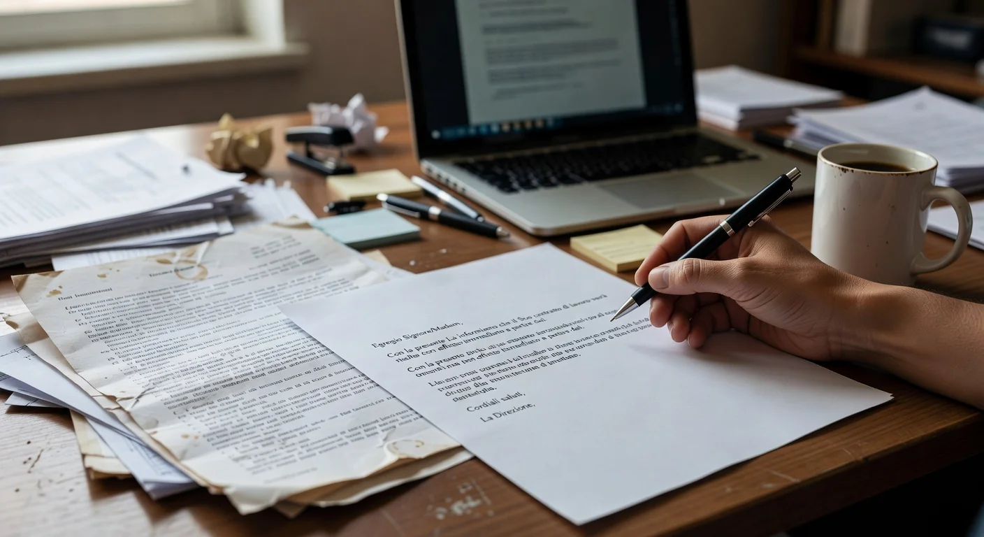 Dismissal letter on office desk