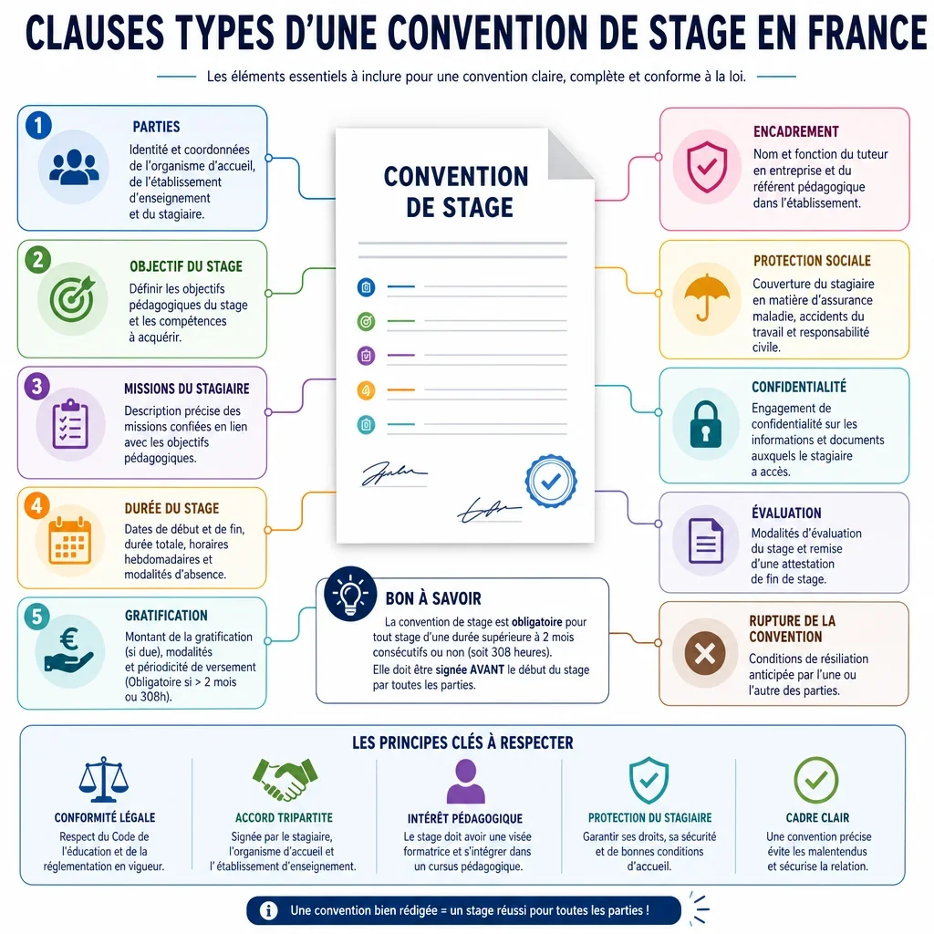 Clauses types d\"une convention de stage