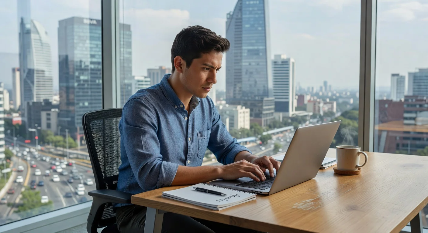 Intern working at Mexican office desk