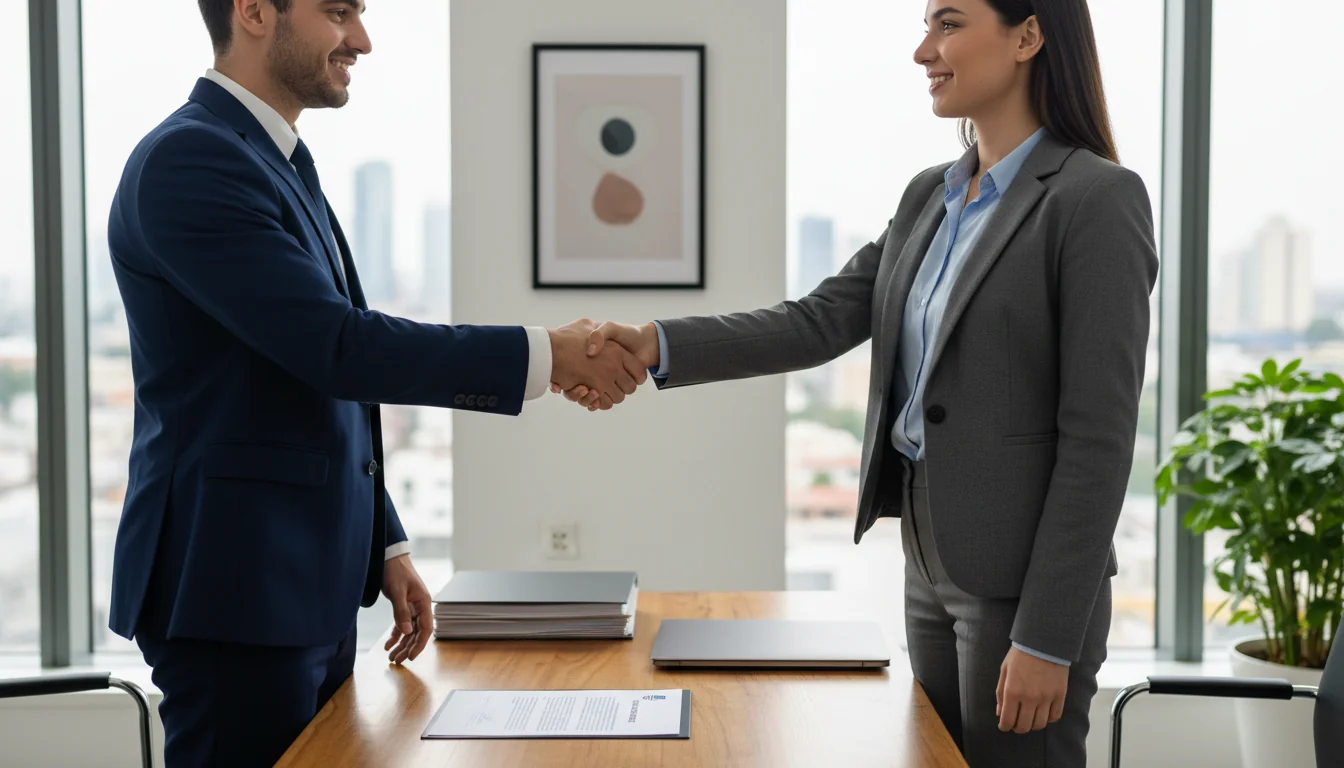 Professional shaking hands over contract