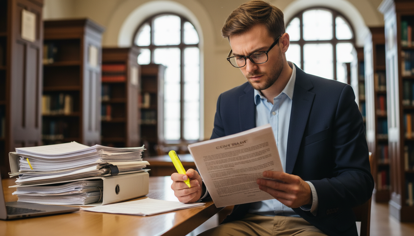 Intern reviewing legal agreement