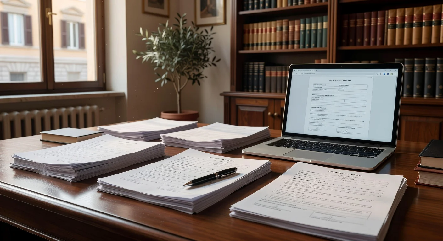 Italian legal documents on desk