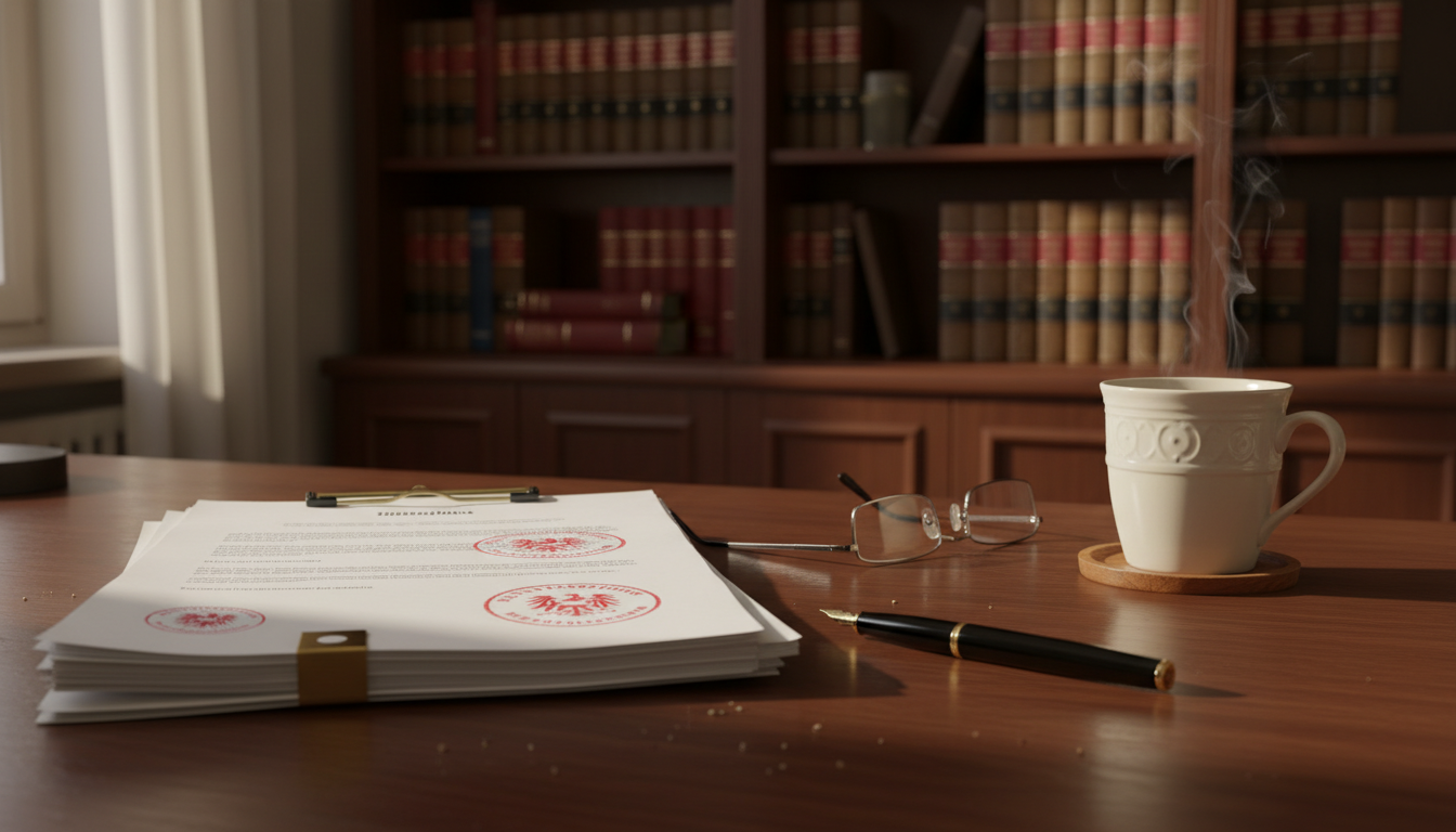 Austrian legal documents on office desk