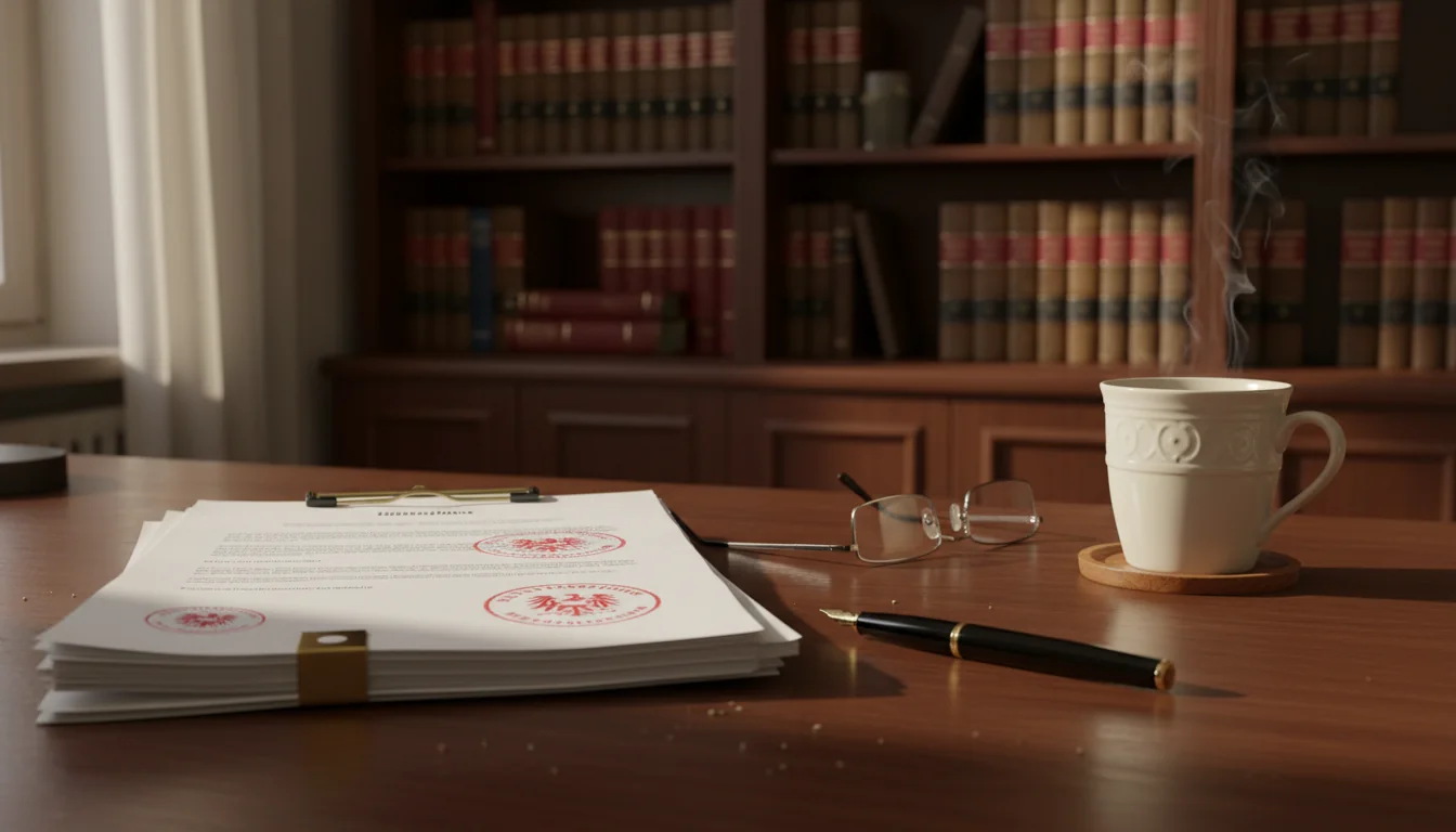 Austrian legal documents on office desk