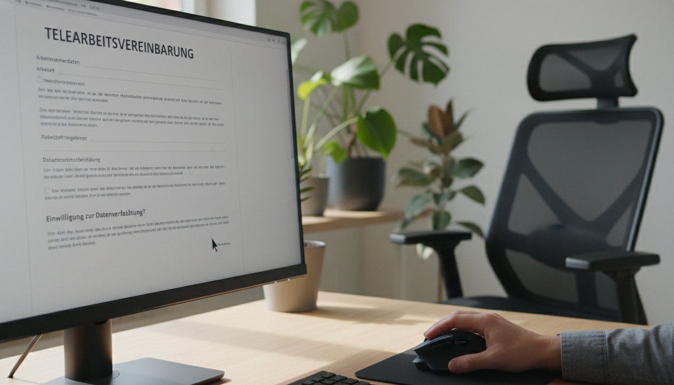 Digital telework contract on screen