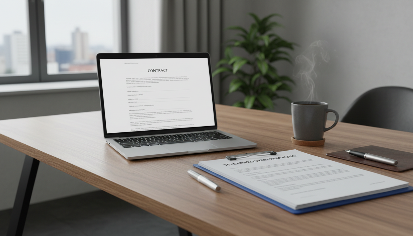 German legal documents on office desk