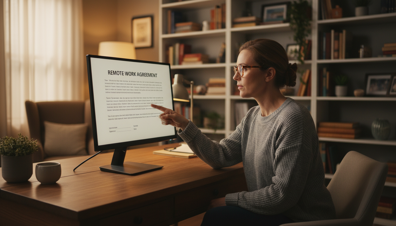 Remote worker reviewing agreement