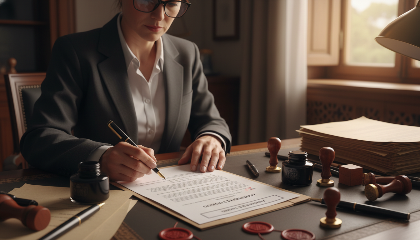 Legal documents signing scene