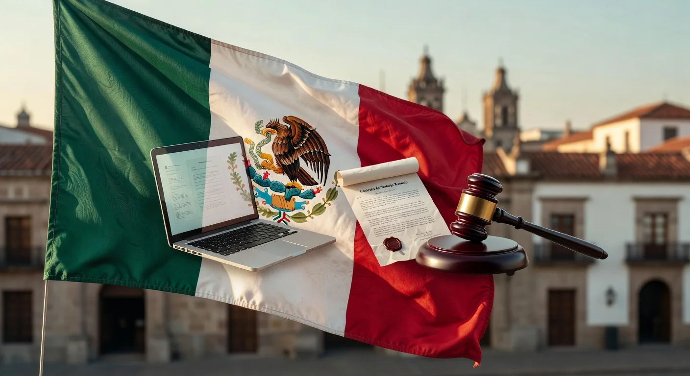 Mexican flag with telework legal icons