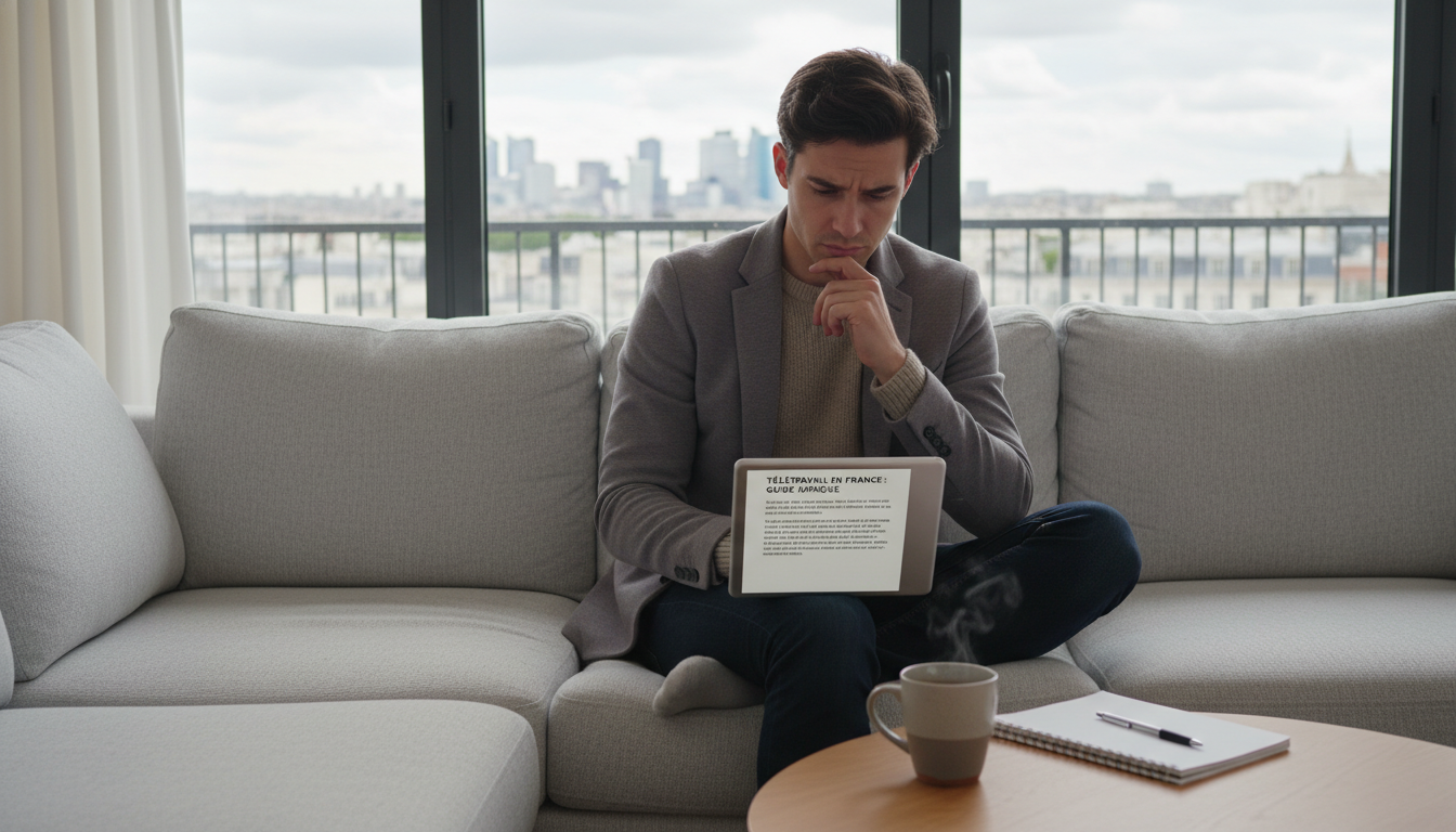 Remote worker reviewing teletravail guide