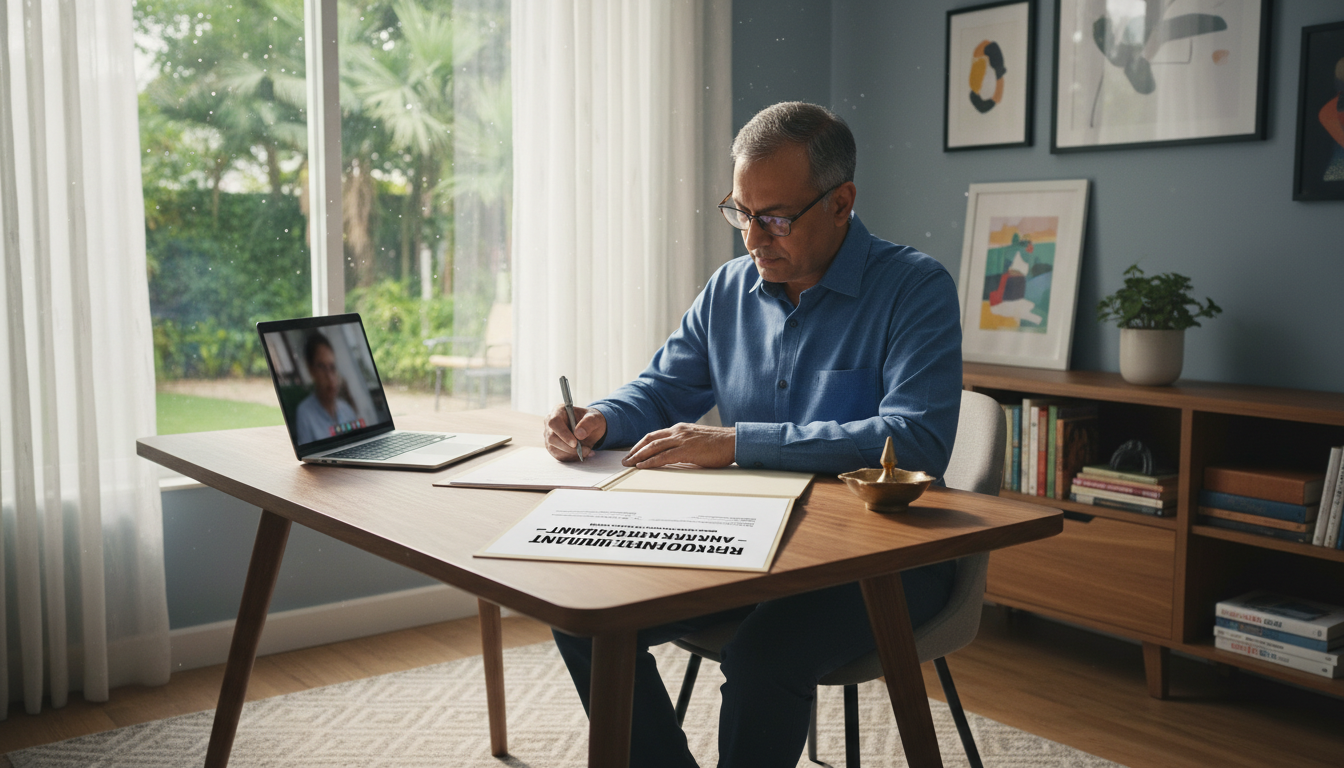 Indian professional signing remote work contract