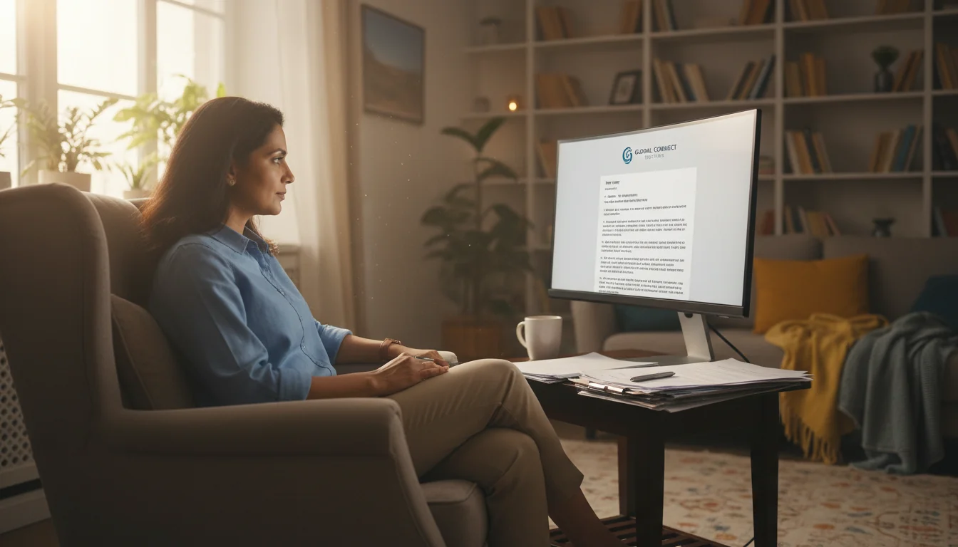 Remote worker reviewing Indian contract digitally