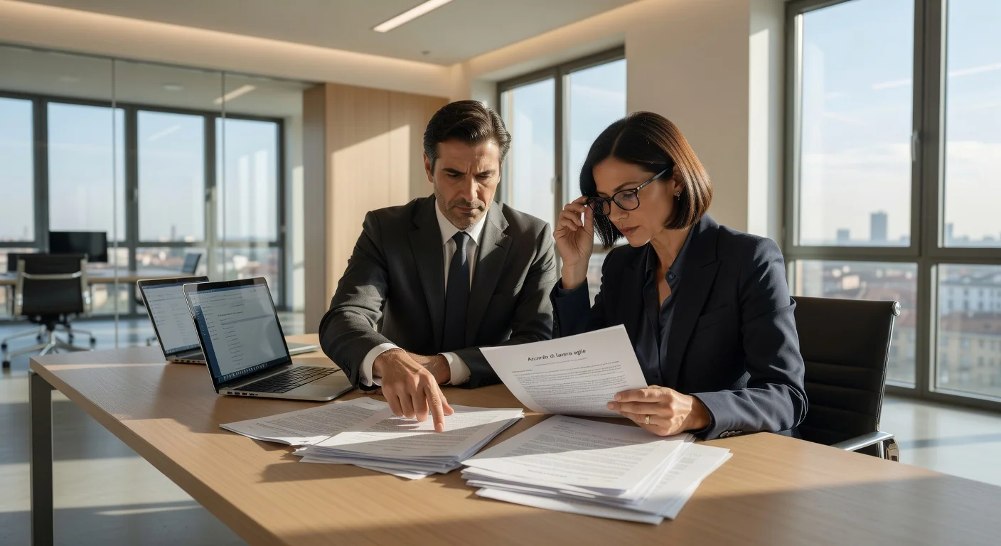 Italian office workers reviewing agile contracts
