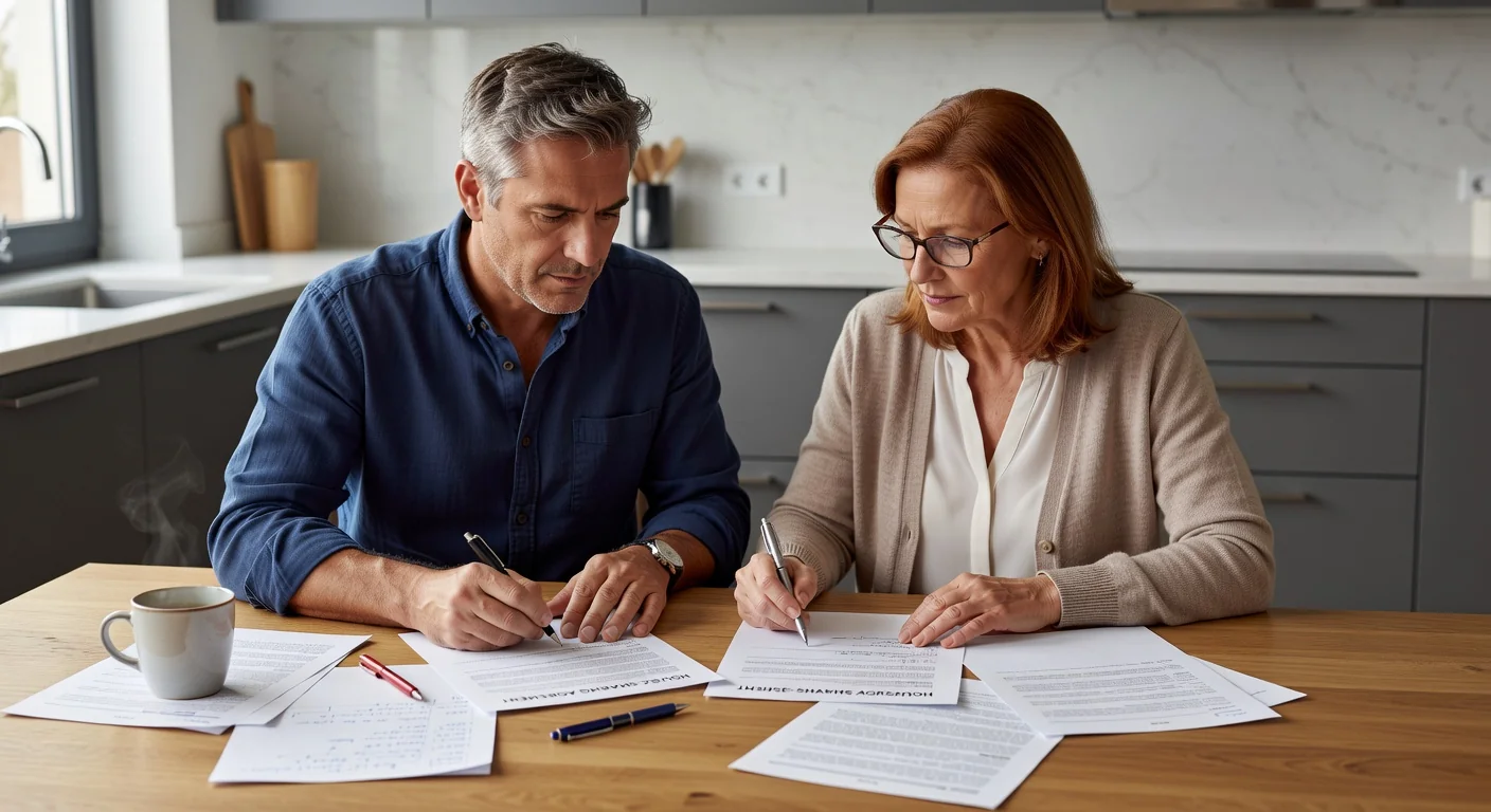 Two adults drafting agreement at table