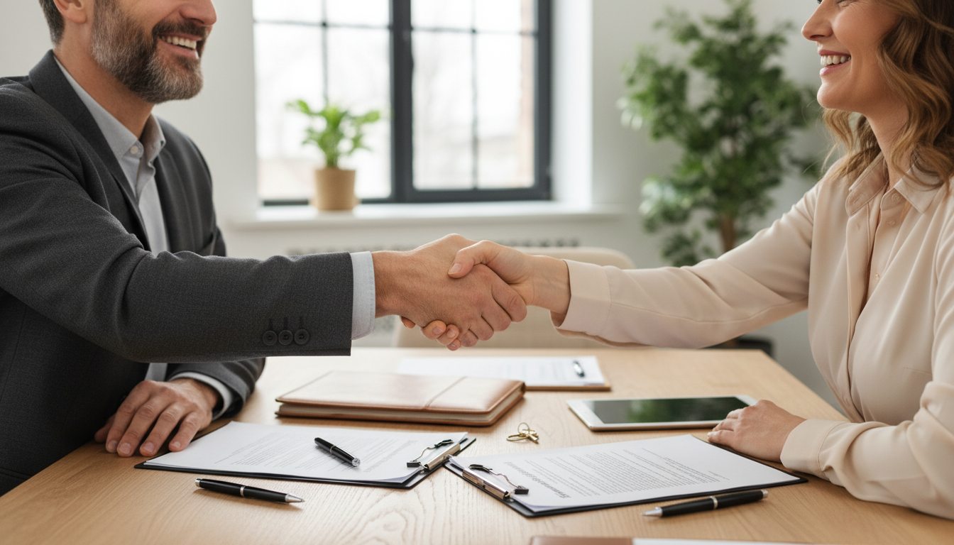 Two adults signing lease contract