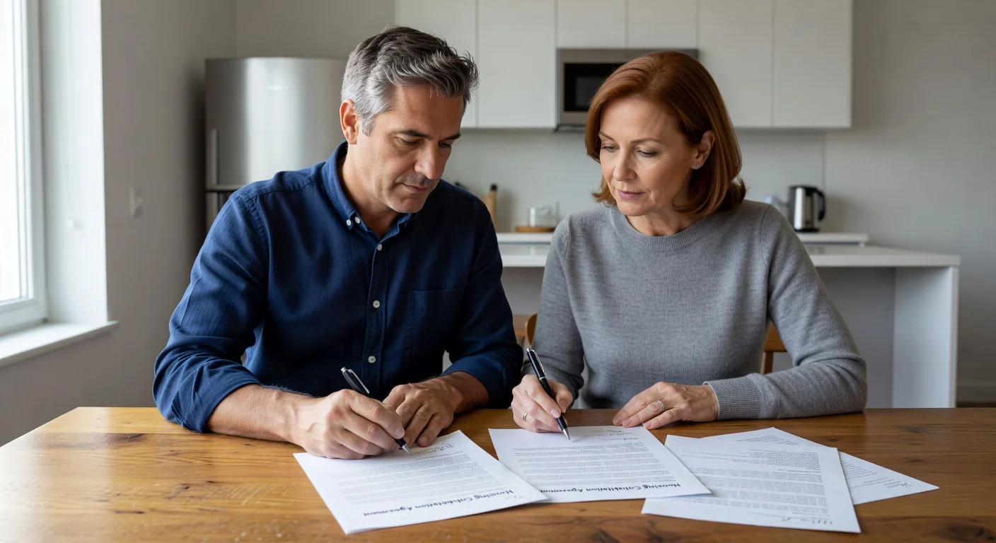 Two adults signing housing agreement