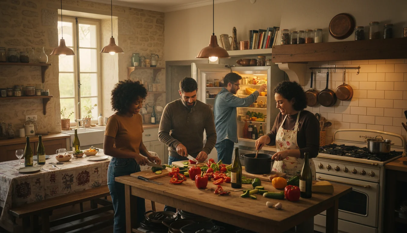Group of roommates cooking together