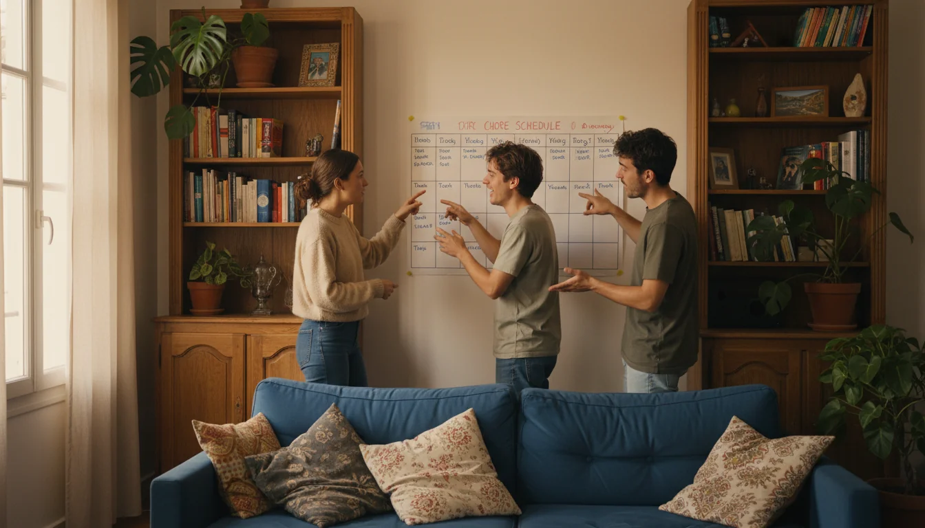 Roommates discussing household chores