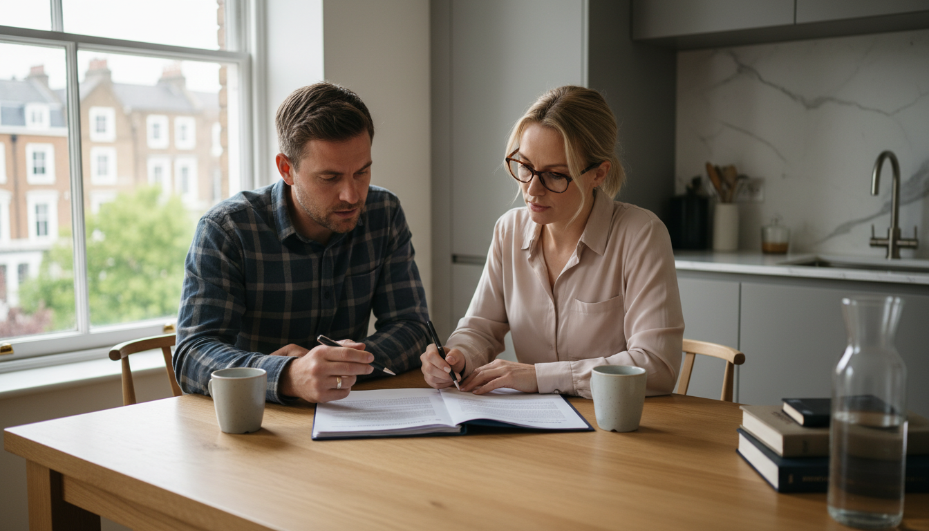 Professional couple reviewing tenancy contract