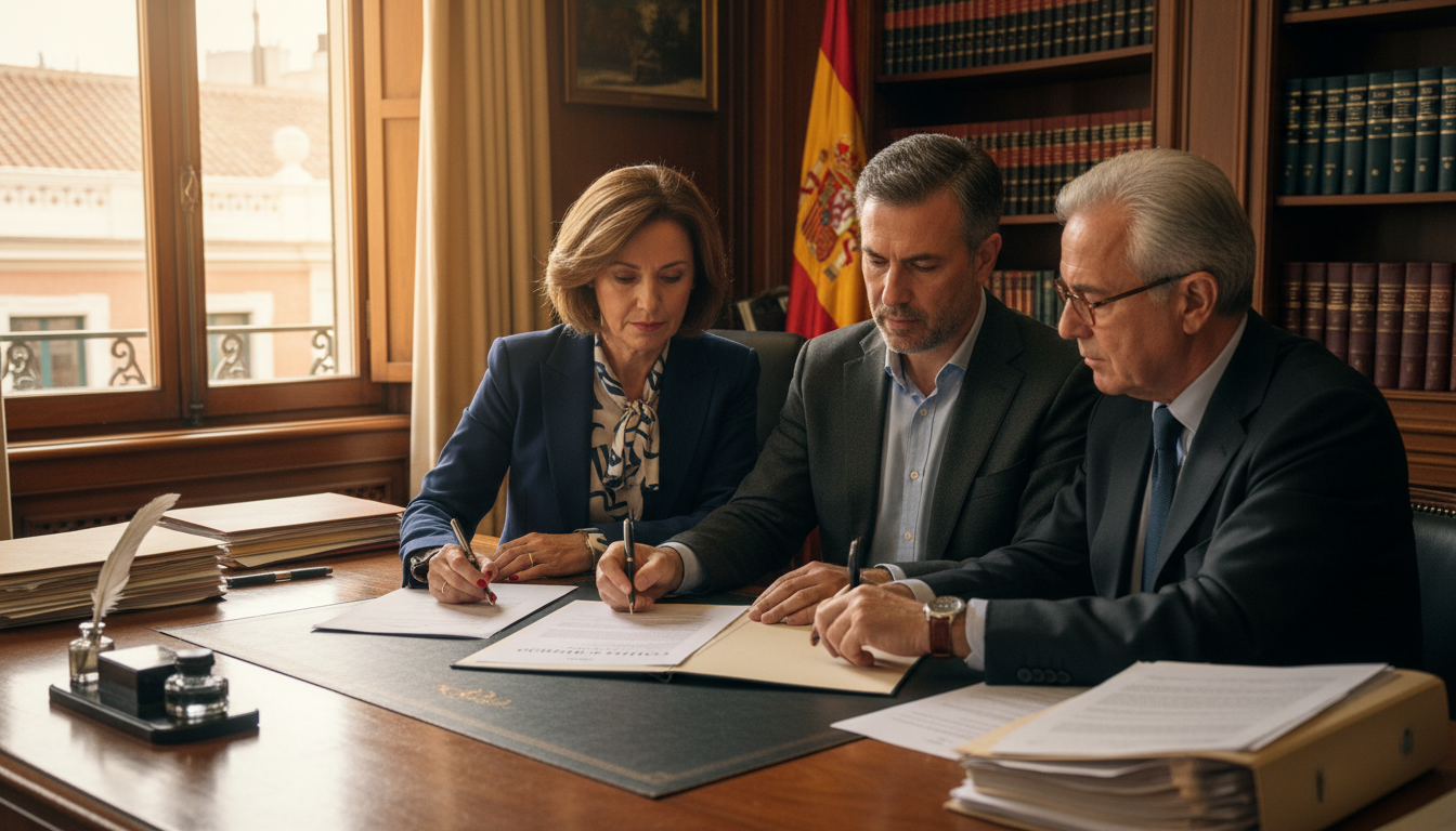 Spanish couple signing co-ownership contract