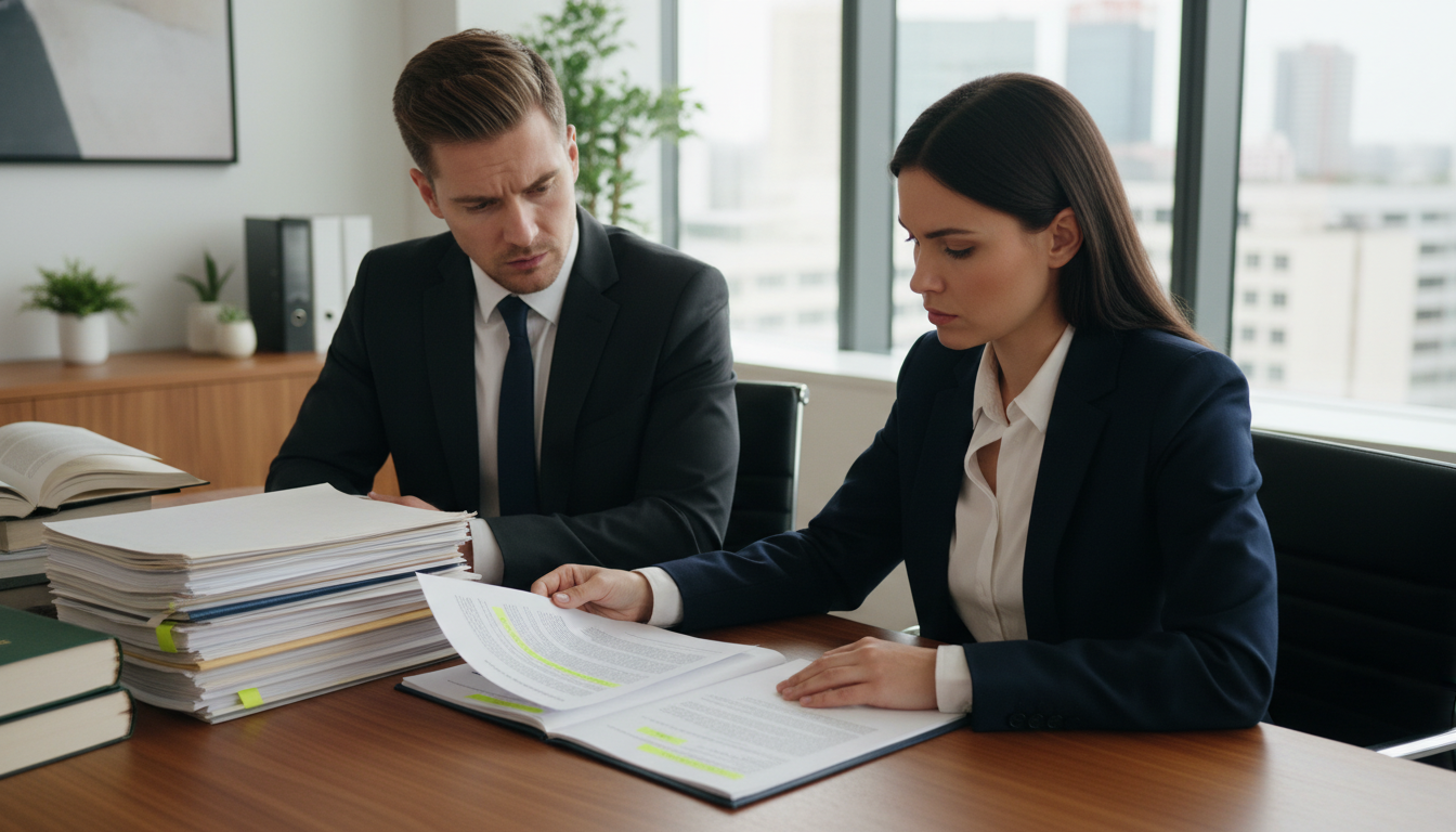 Legal professionals reviewing NDA contract