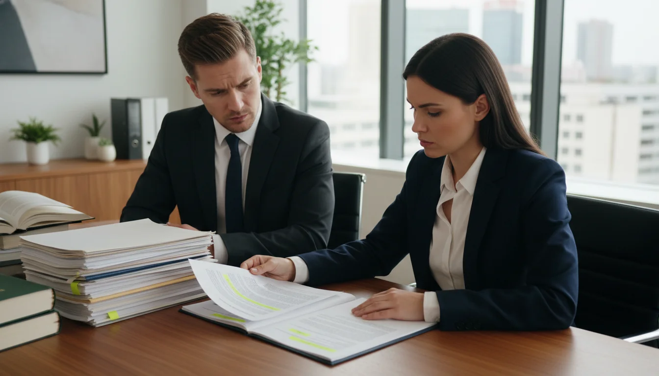 Legal professionals reviewing NDA contract