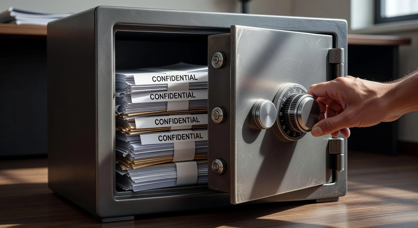 Locked safe protecting confidential documents