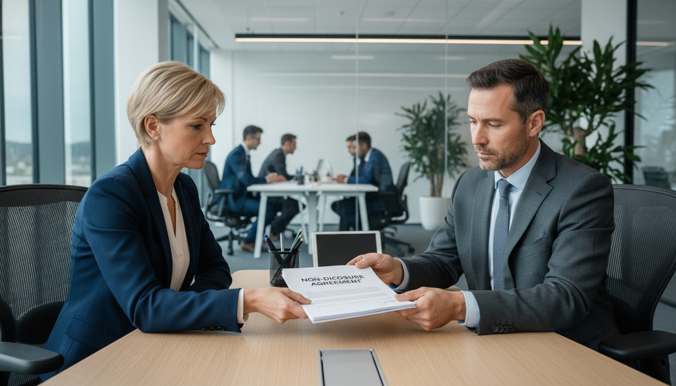 Professional signing NDA document