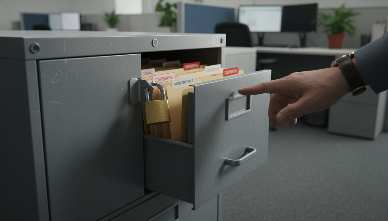 Secure locked document folder in workplace
