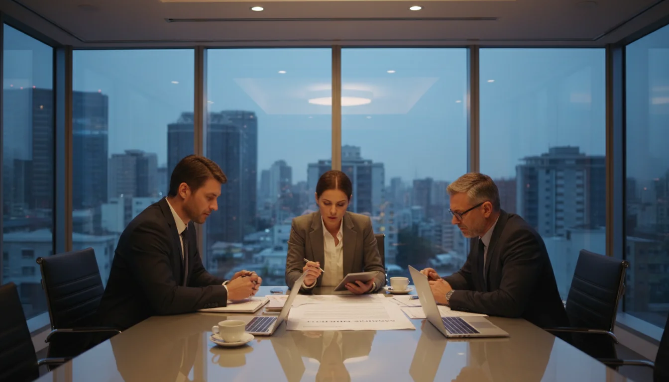 Business professionals reviewing agreement