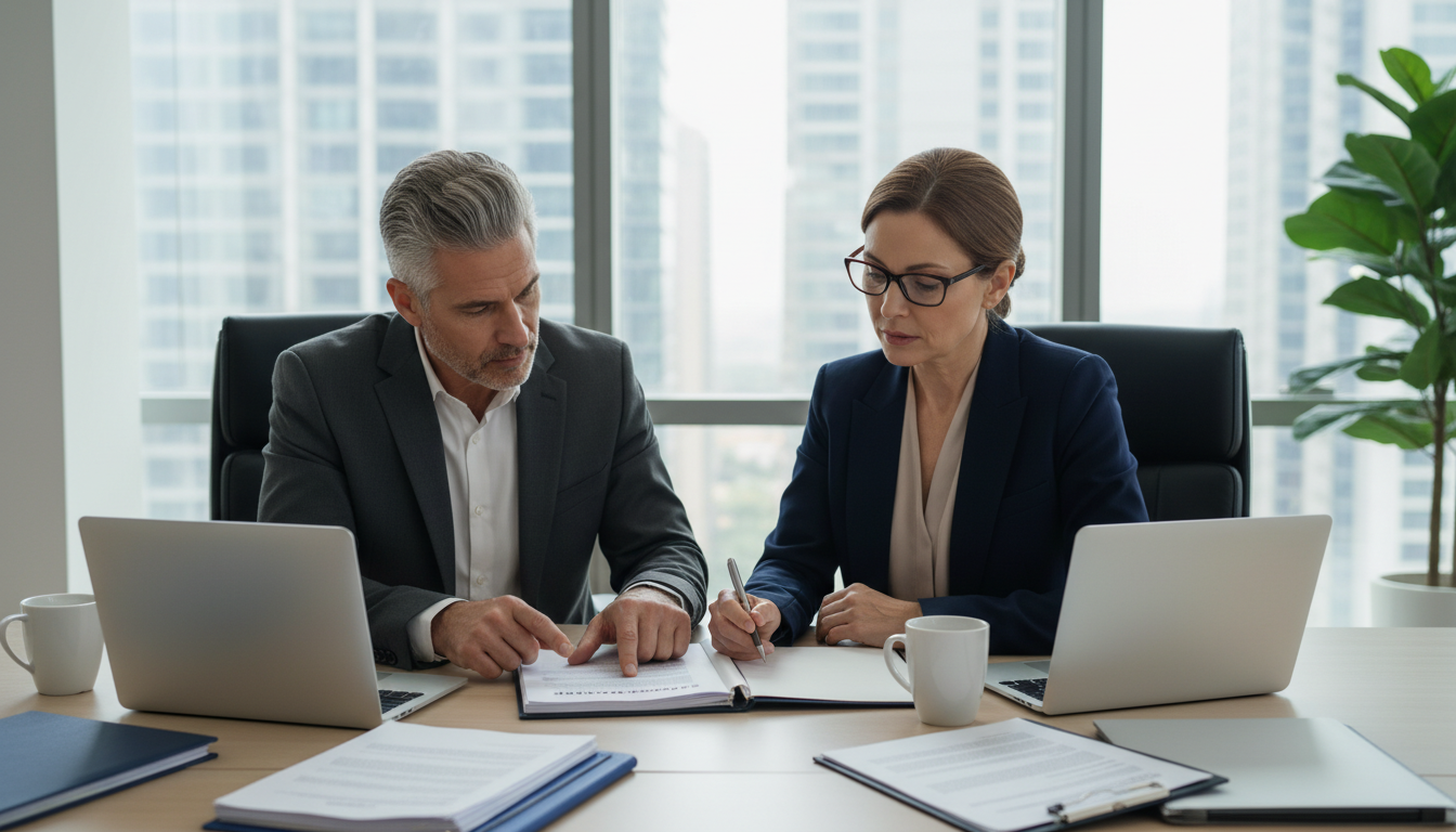 Business professionals drafting agreement