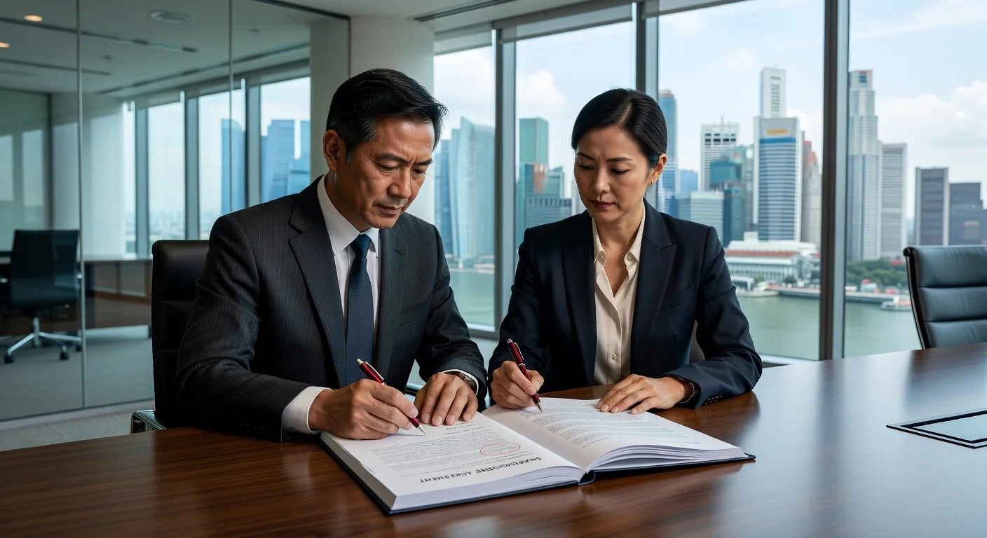 Business professionals reviewing legal documents