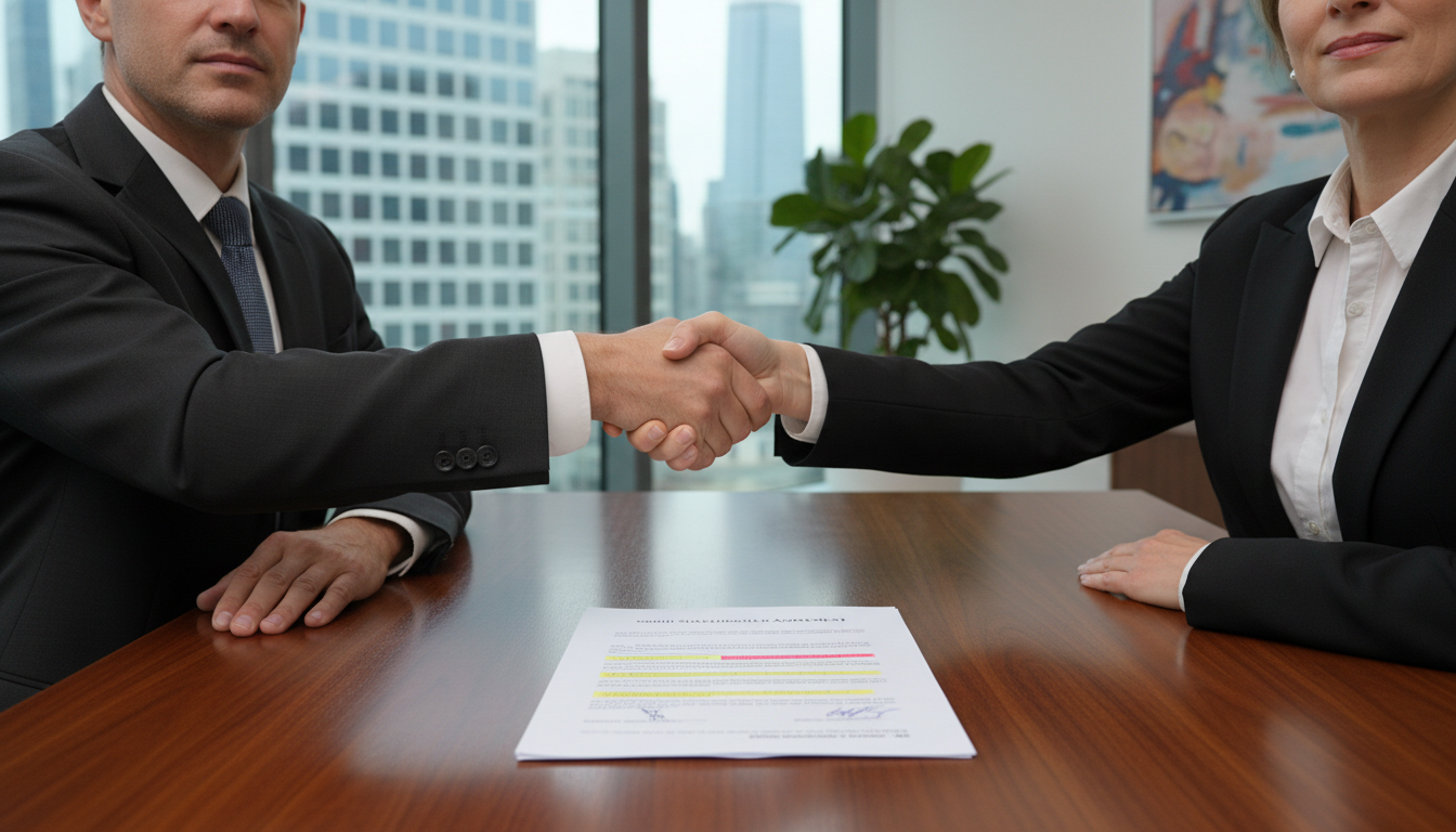 Business professionals signing contract